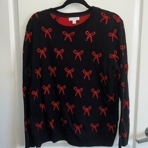 Charter club - HOLIDAY SWEATER black and red bow tie sweater - large petit